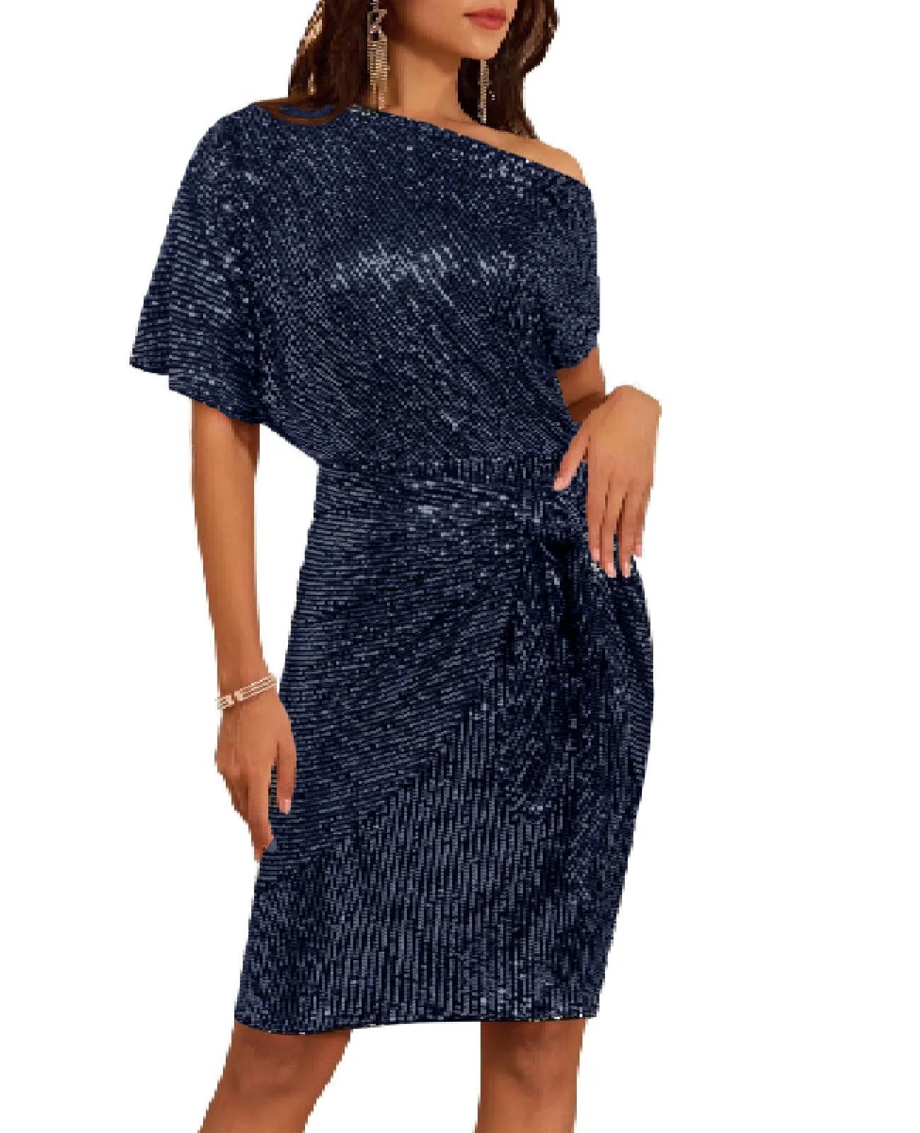 Women's Sequin Glitter One Shoulder Bodycon Dress