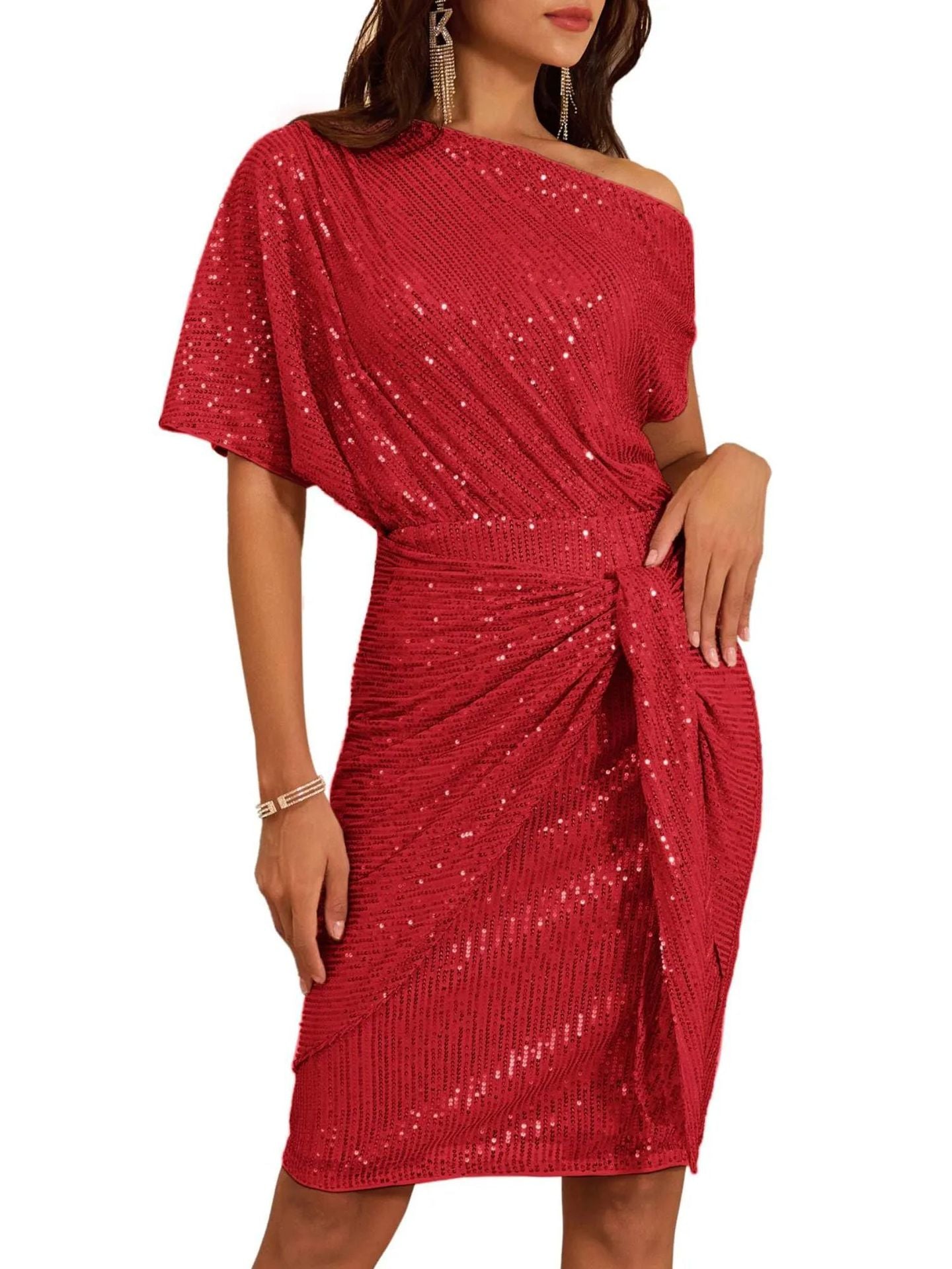 Women's Sequin Glitter One Shoulder Bodycon Dress