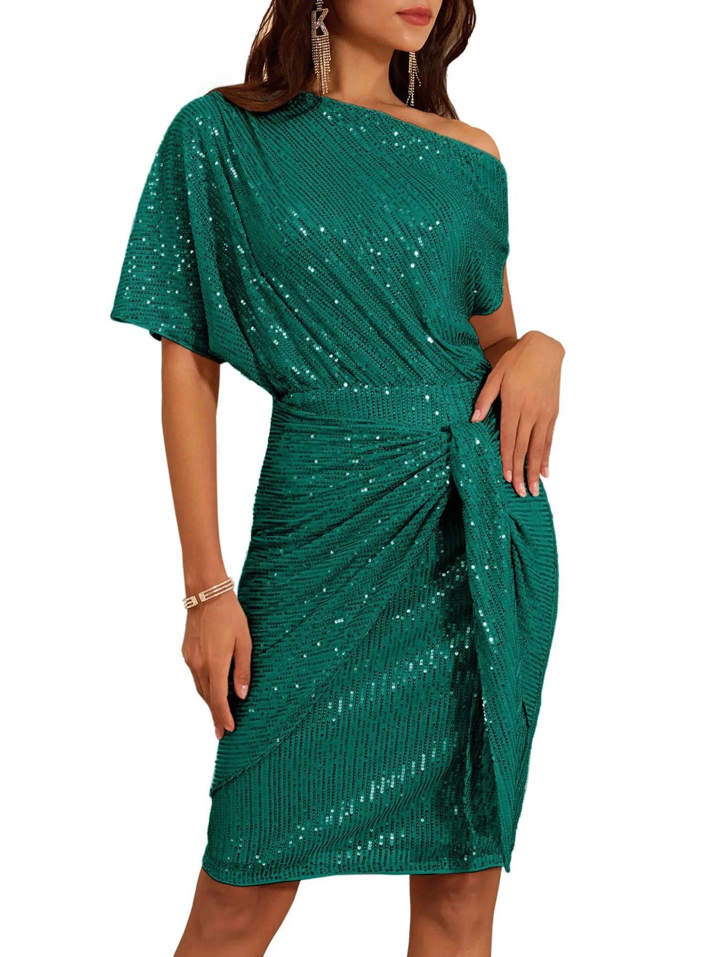 Women's Sequin Glitter One Shoulder Bodycon Dress