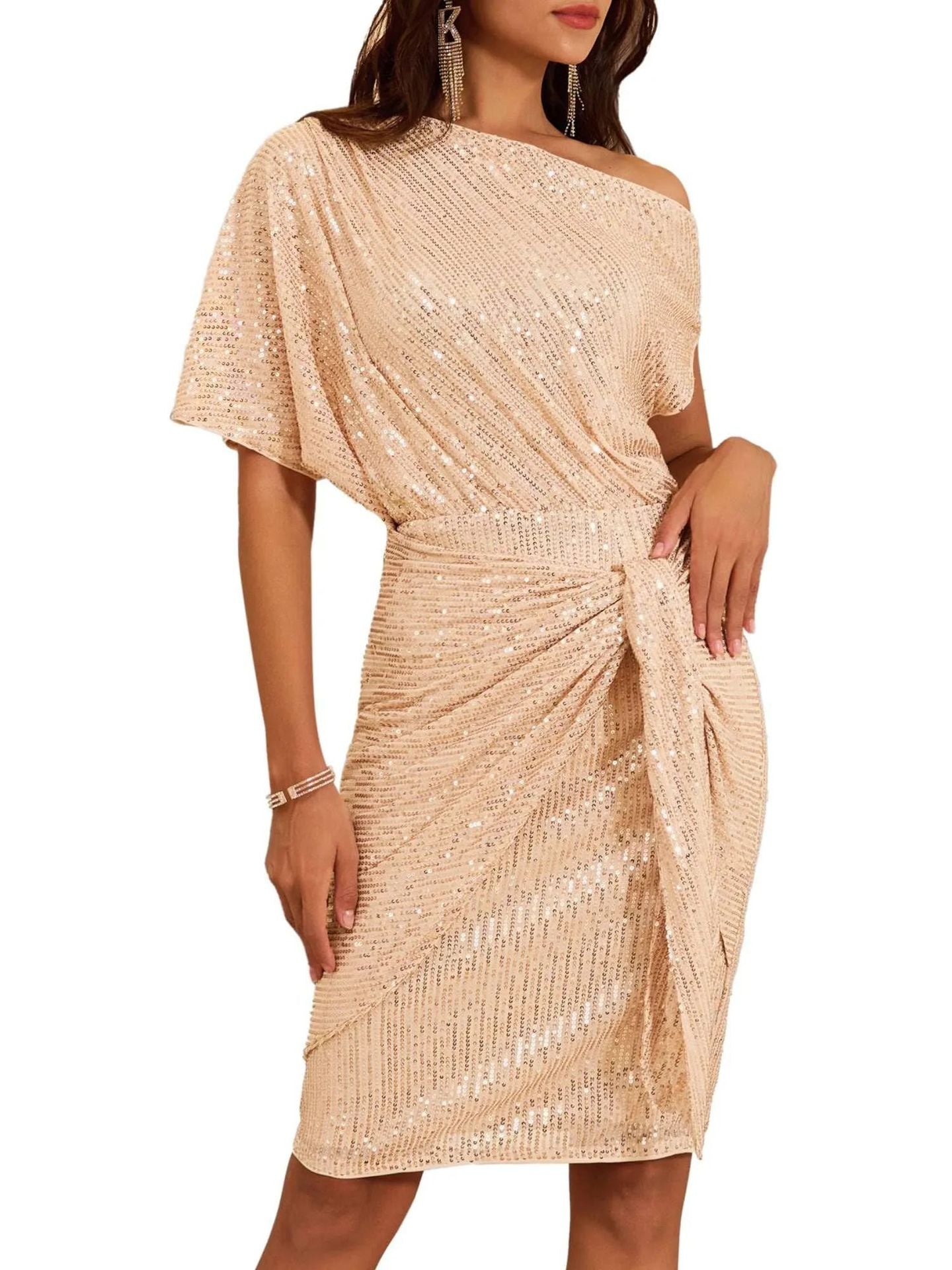 Women's Sequin Glitter One Shoulder Bodycon Dress