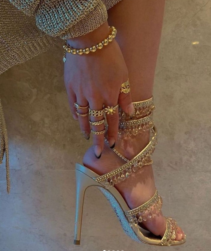 Rhinestone Tassel Embellished High-heeled Sandals