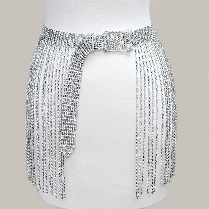 Rhinestone Pave Fringed Belt