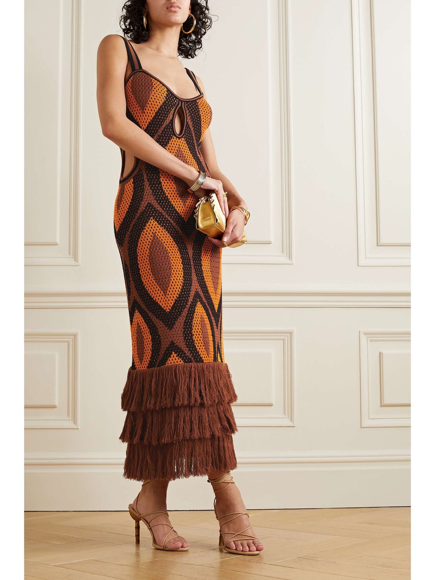 Cutout Fringe Crochet Maxi dress