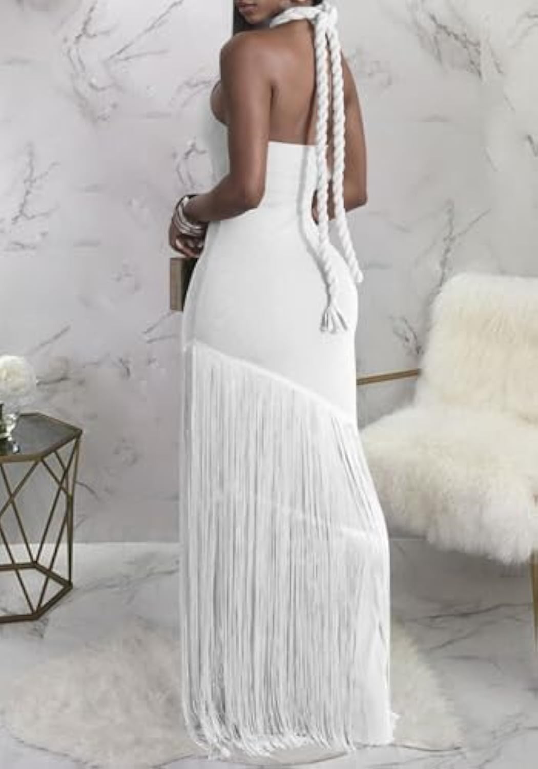 Women's Sexy Halter Backless Maxi Dress Cut Out