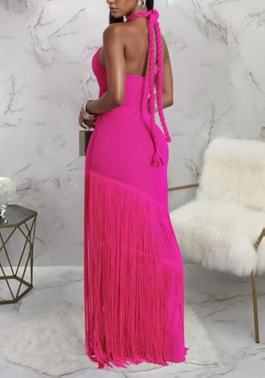 Women's Sexy Halter Backless Maxi Dress Cut Out
