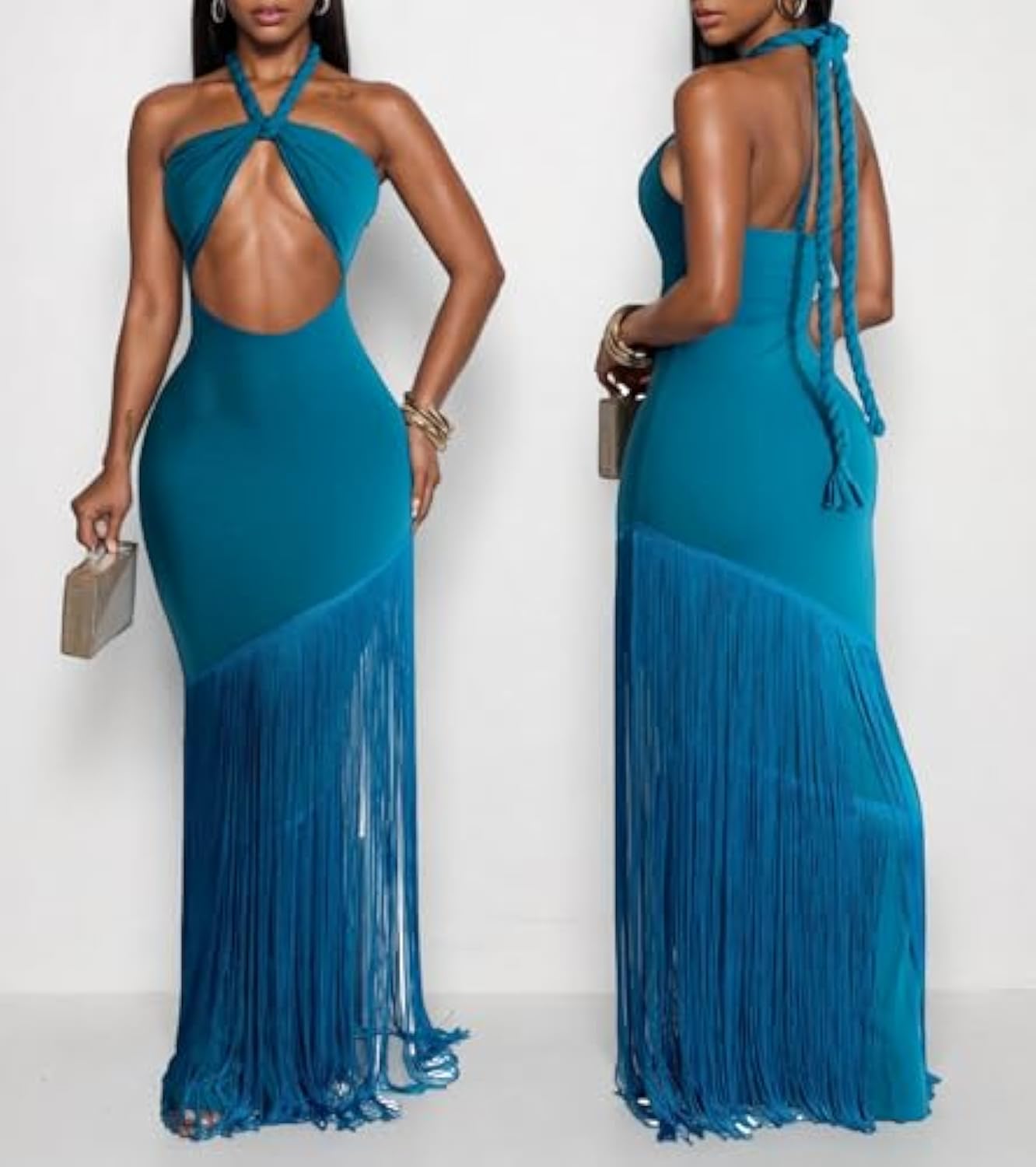 Women's Sexy Halter Backless Maxi Dress Cut Out