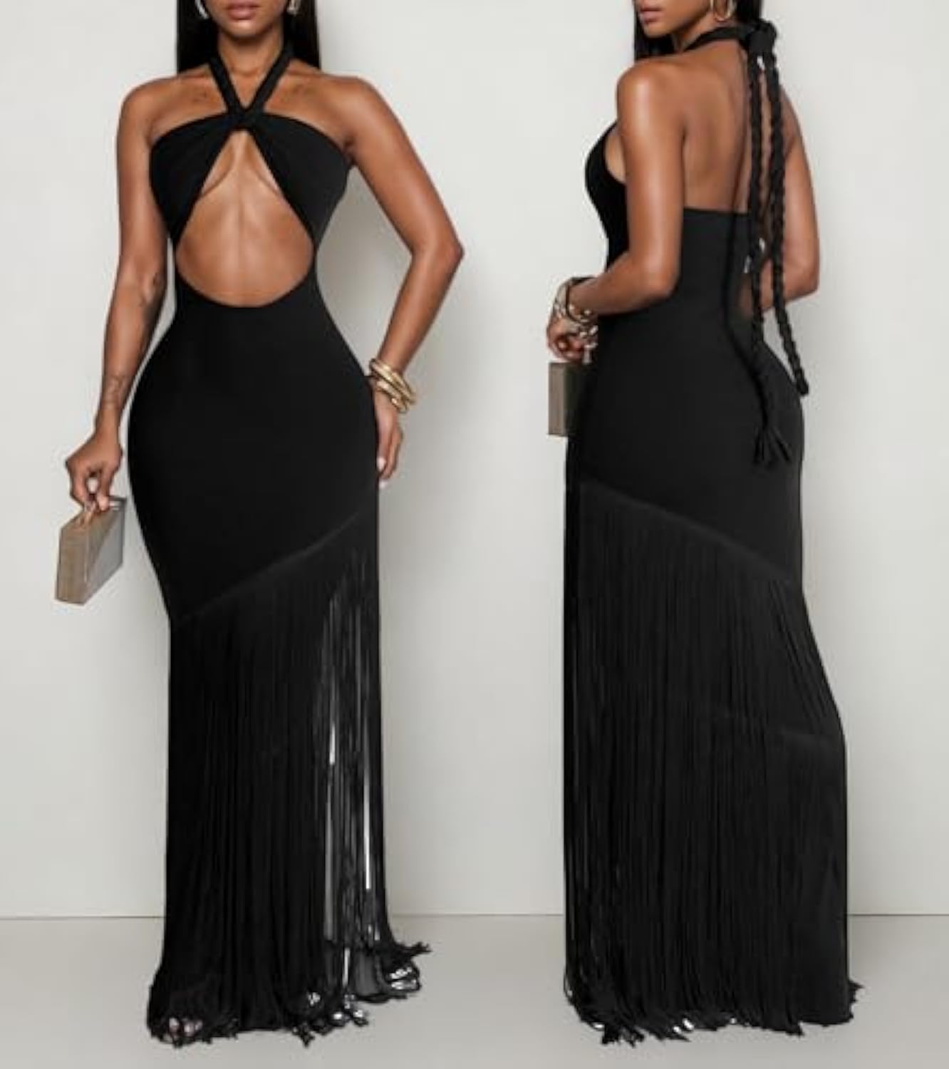 Women's Sexy Halter Backless Maxi Dress Cut Out