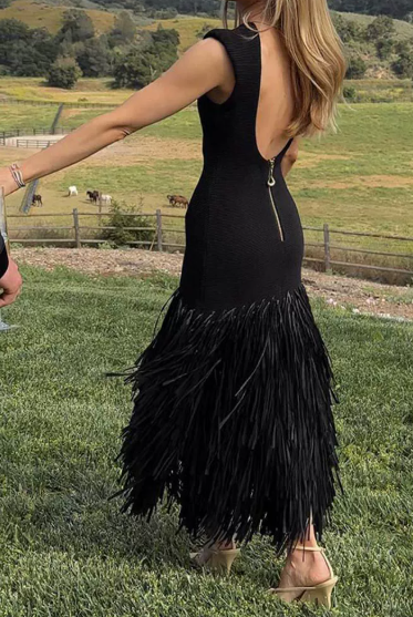 Solid Color Raffia Patchwork Knitted Long Skirt