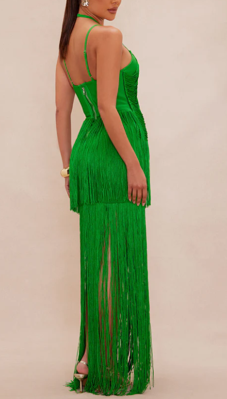 Sexy Backless Fringe Bandage Maxi Dress