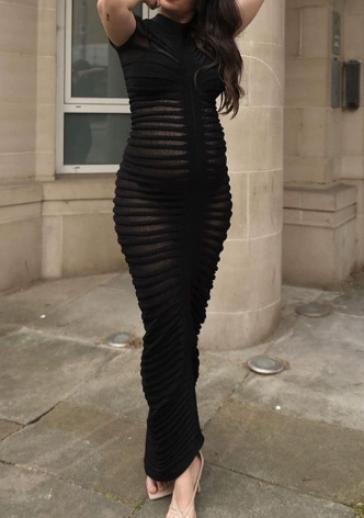 Women Knitted See Through Stripe Long Dress