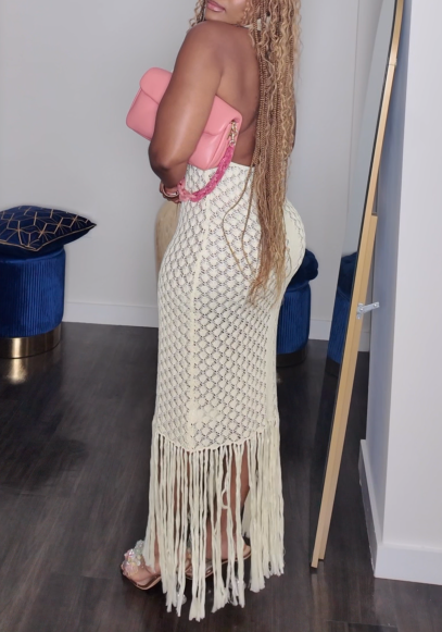 Crochet Fringe Sexy Backless V Neck Maxi Dress