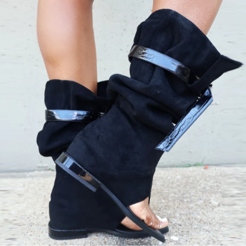 Flat-soled Suede Heeled Boots