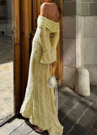 Fashionable & Sexy One-shoulder Waist Lace Maxi Dress