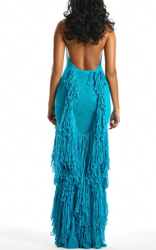 Halter Neck Tassel Backless Dress