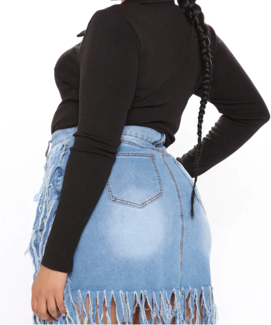 Women Fashion Sexy High Waist Tassel Denim Skirt