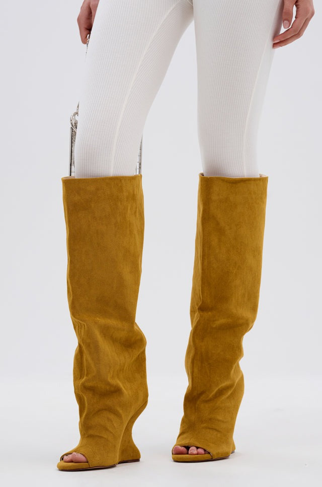 Mustard Suede Open Toe Boot