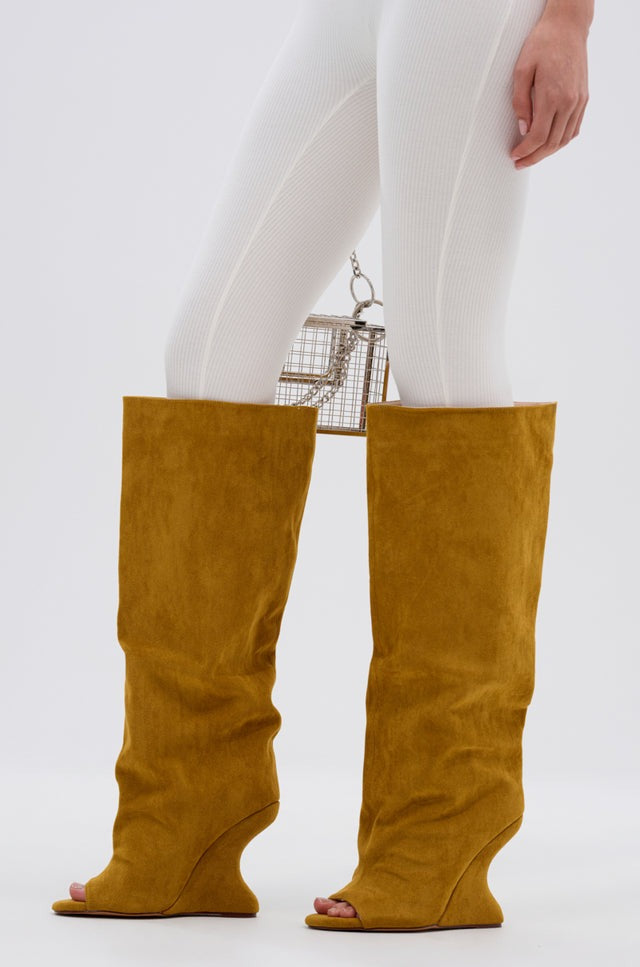 Mustard Suede Open Toe Boot