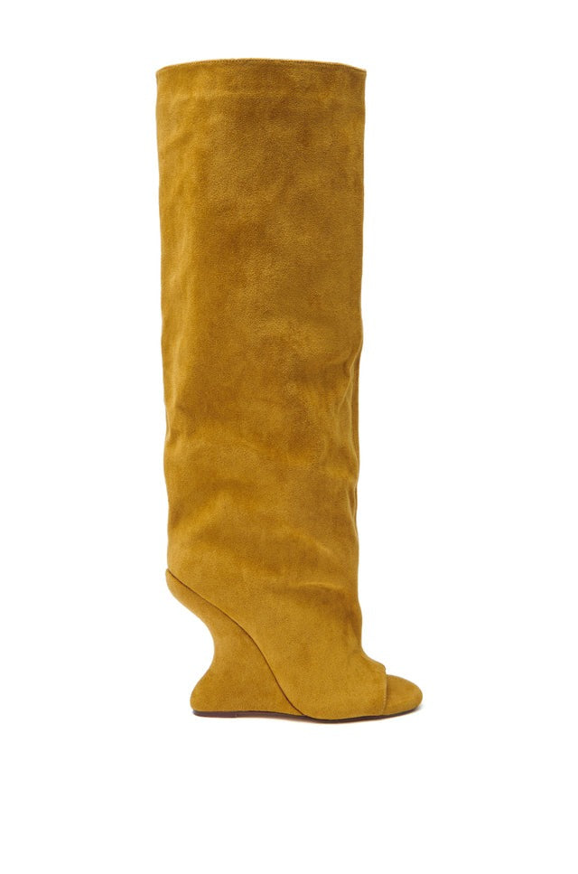 Mustard Suede Open Toe Boot