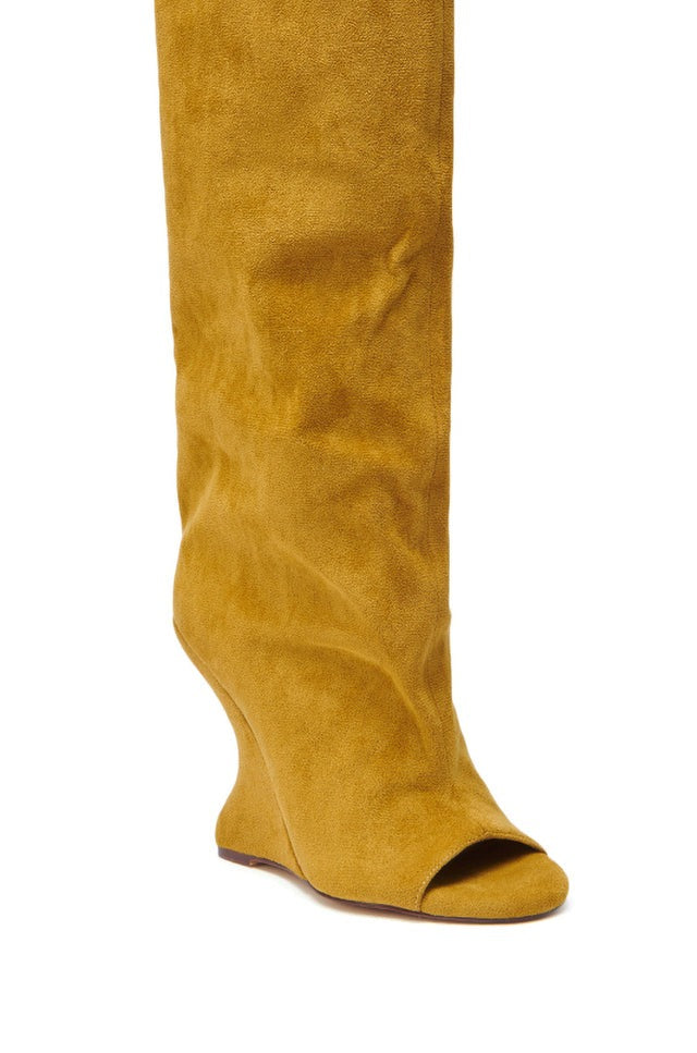 Mustard Suede Open Toe Boot