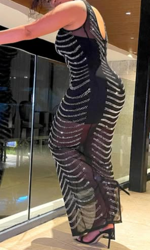 Women's Sexy Rhinestone Mesh See Through Dress