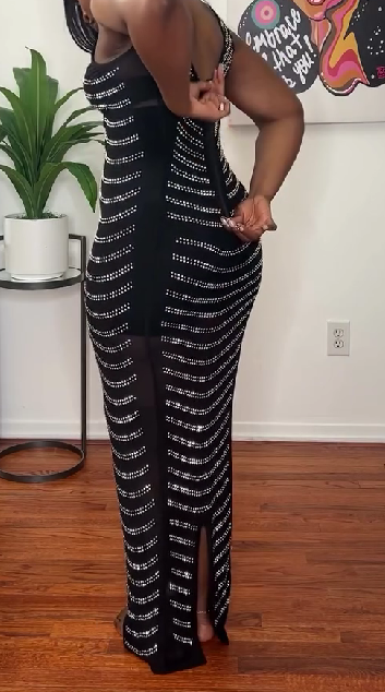Women's Sexy Rhinestone Mesh See Through Dress