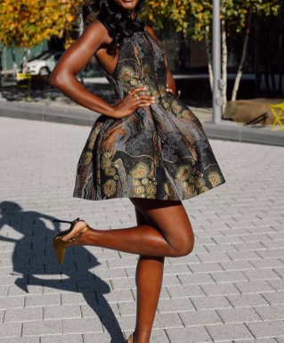 Pattern Print Round Neck Sleeveless A-Line Mini Dresses