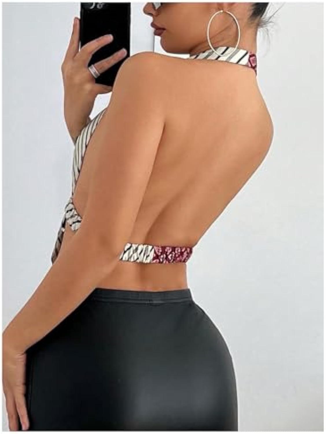 V-neck Pattern Fashion Striped Backless Top