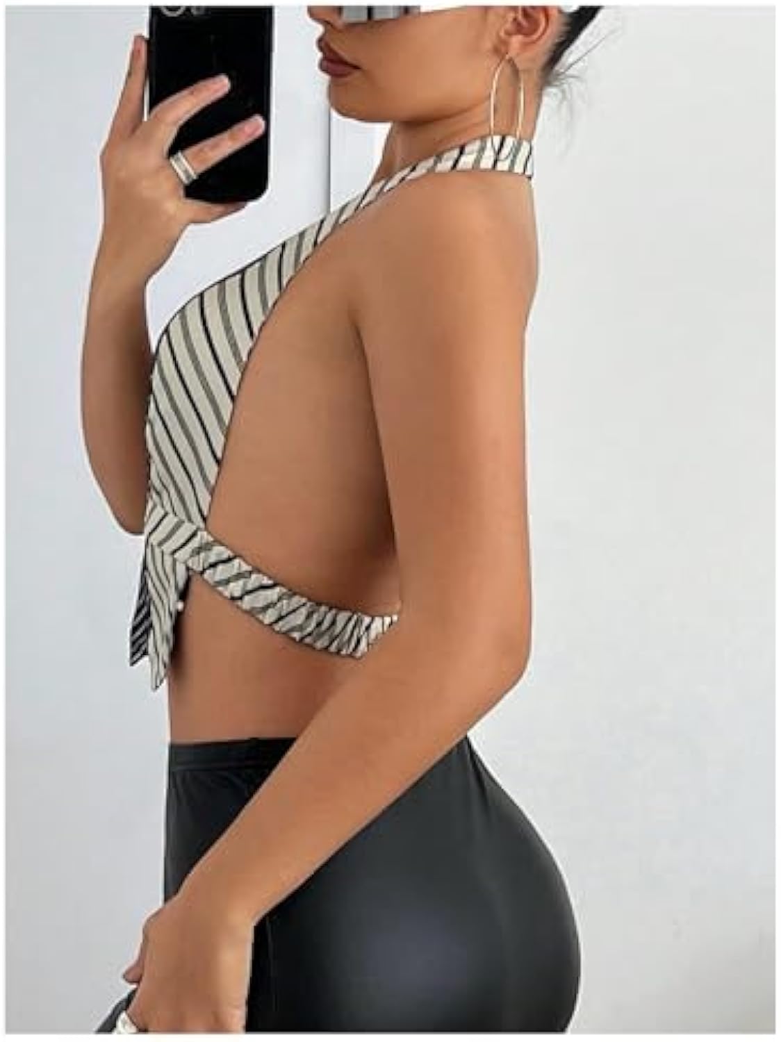 V-neck Pattern Fashion Striped Backless Top
