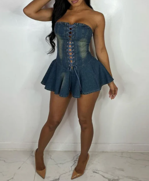 Sexy Strapless Denim Mini Dress