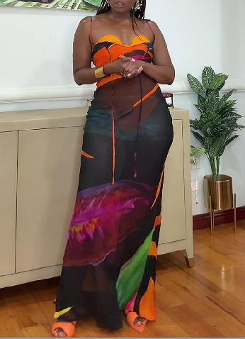 Printed Sexy Sling Slim Hip Dress