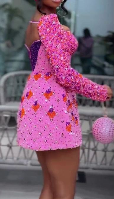 Long Sleeve Pink Diamond Gown