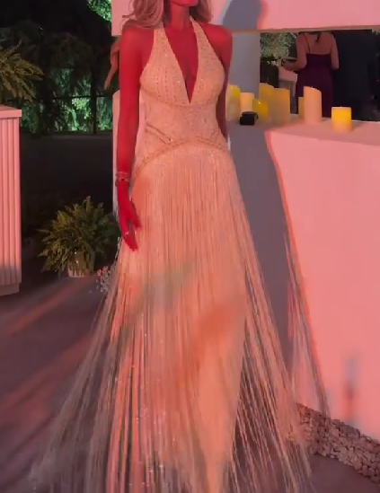 Sexy Backless Halter Neck Sequined Fringe Dress