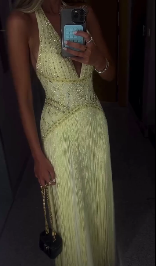 Sexy Backless Halter Neck Sequined Fringe Dress