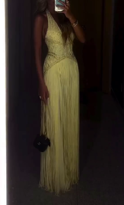 Sexy Backless Halter Neck Sequined Fringe Dress