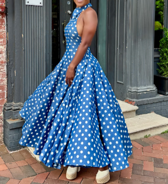 Round Neck Hollow Wave Dot Splicing Dress