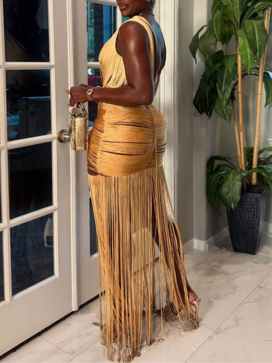 Metallic Sexy Backless Fringe Skirt