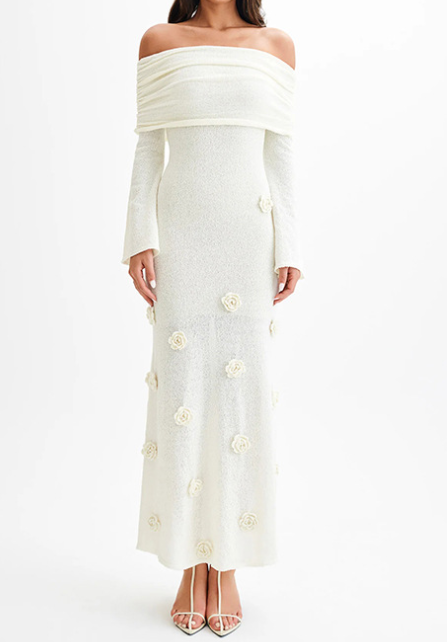 Long Sleeve Off-shoulder Knitted Dress