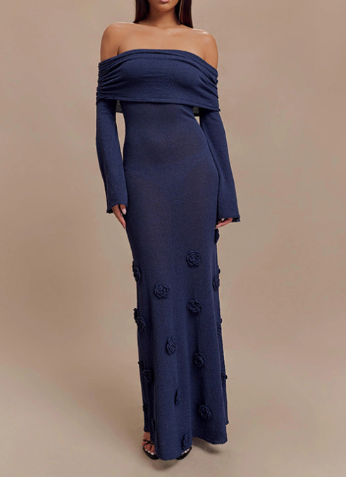 Long Sleeve Off-shoulder Knitted Dress
