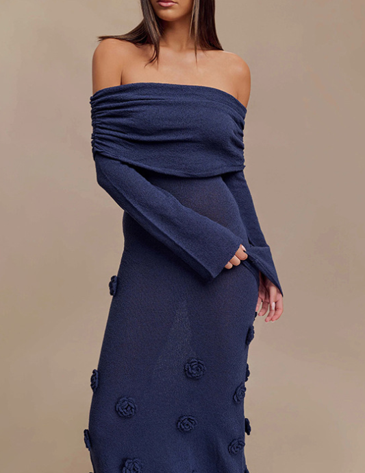 Long Sleeve Off-shoulder Knitted Dress