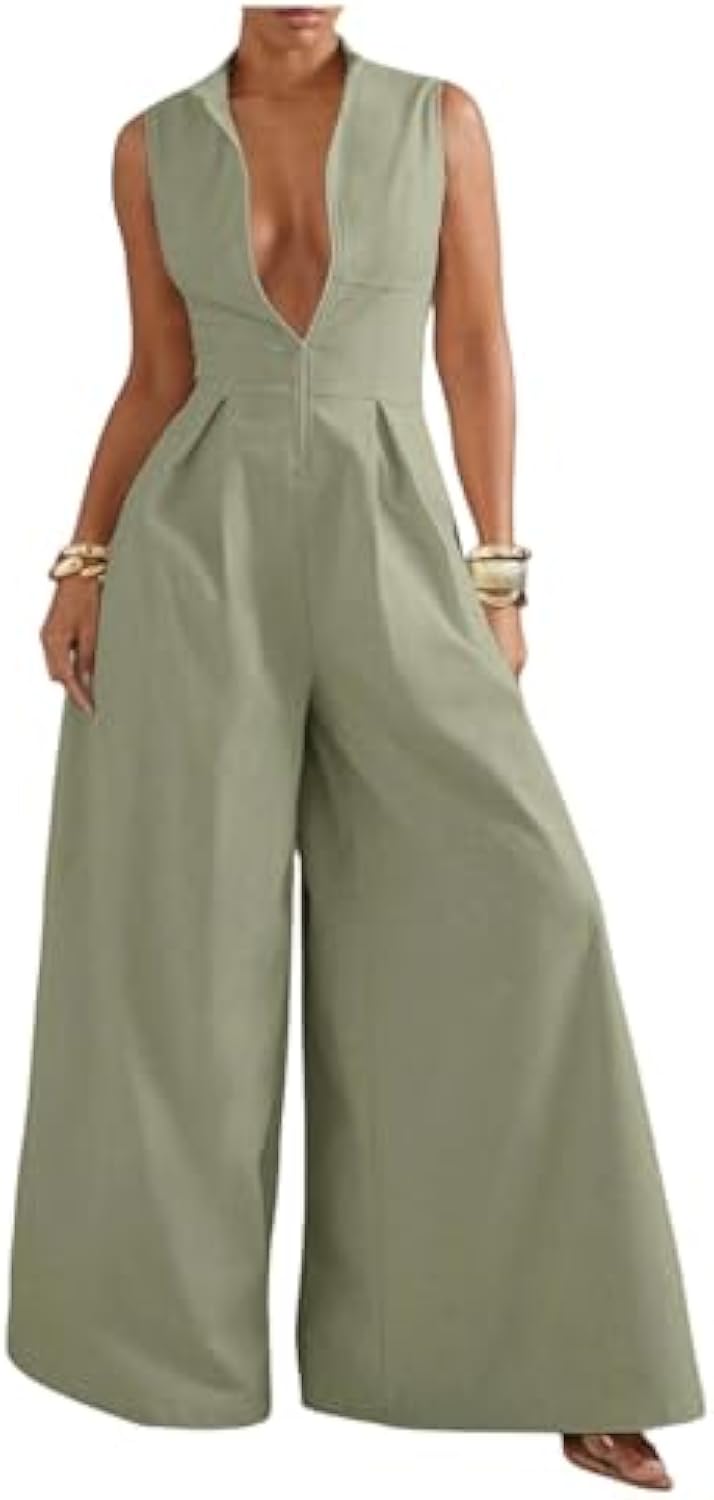 Women's High Waisted Wide Leg Jumpsuit