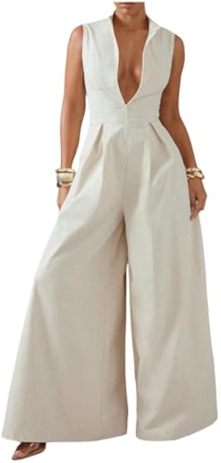 Women's High Waisted Wide Leg Jumpsuit