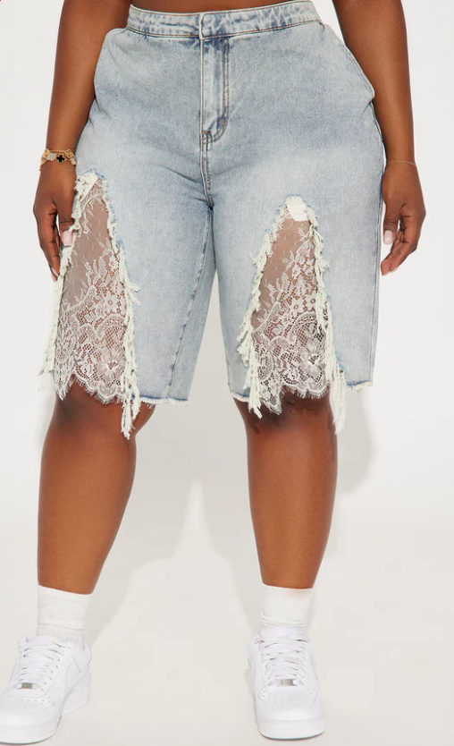 Lace Detail Denim Shorts