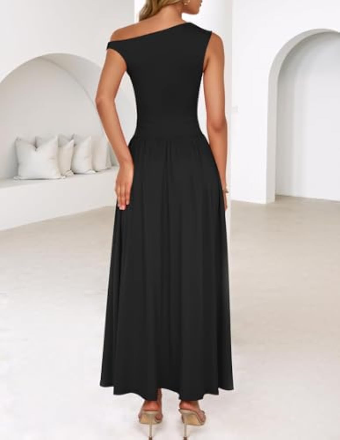 Sleeveless One Shoulder Casual Pleated Pocket Dress
