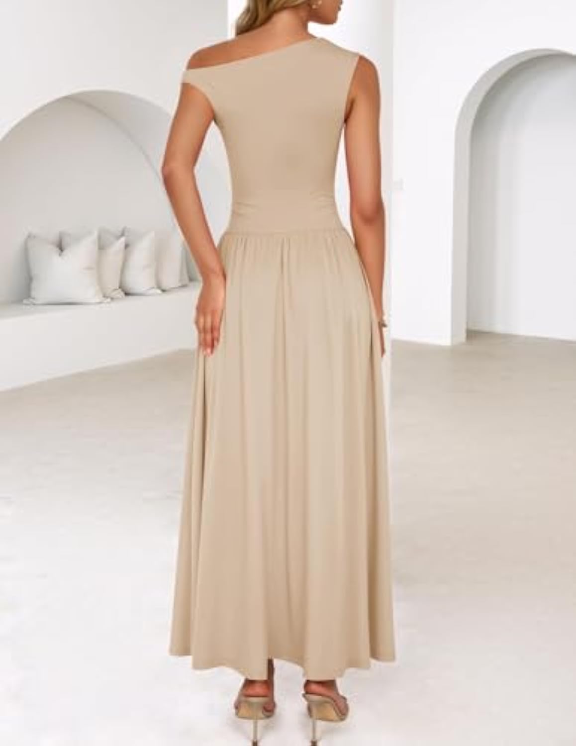 Sleeveless One Shoulder Casual Pleated Pocket Dress