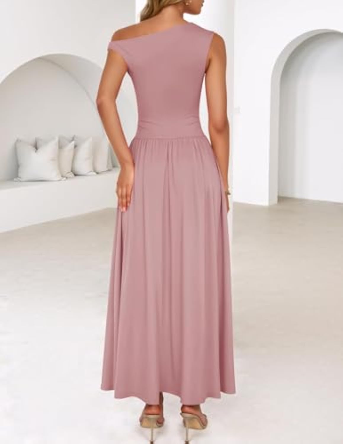 Sleeveless One Shoulder Casual Pleated Pocket Dress