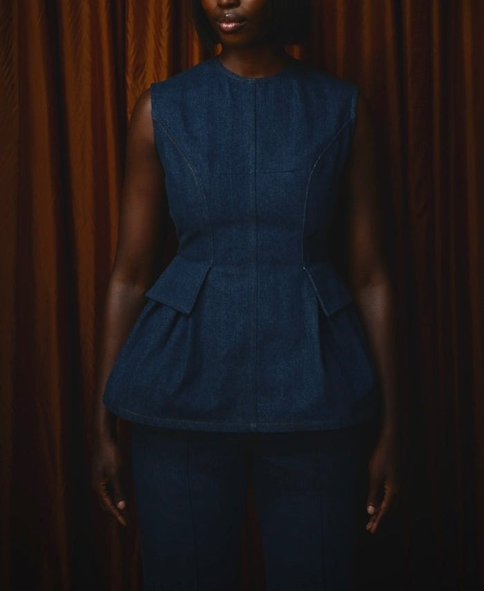Backless Denim Peplum Top & Pant