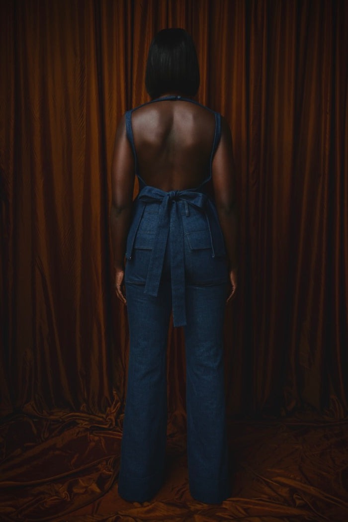 Backless Denim Peplum Top & Pant