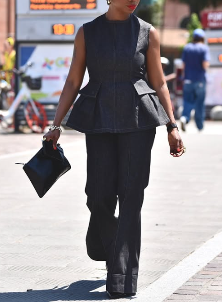 Backless Denim Peplum Top & Pant