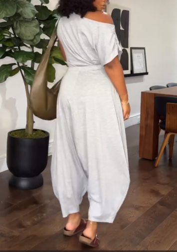 Hip Hop Women Set Off Shoulder T-Shirt Tops and Loose Haren Pants
