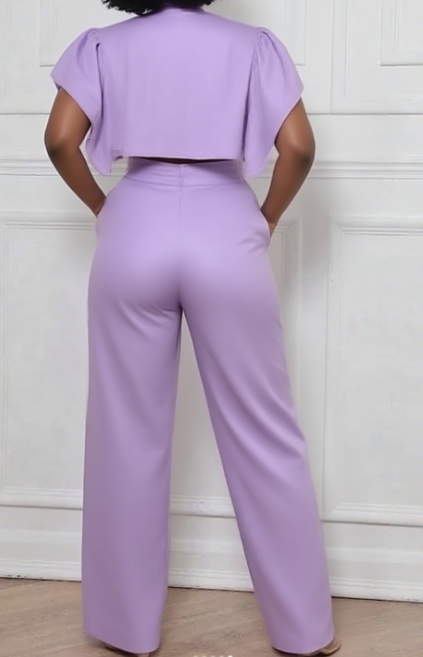 Deep V Ruffle Sleeve Top & Pant Set